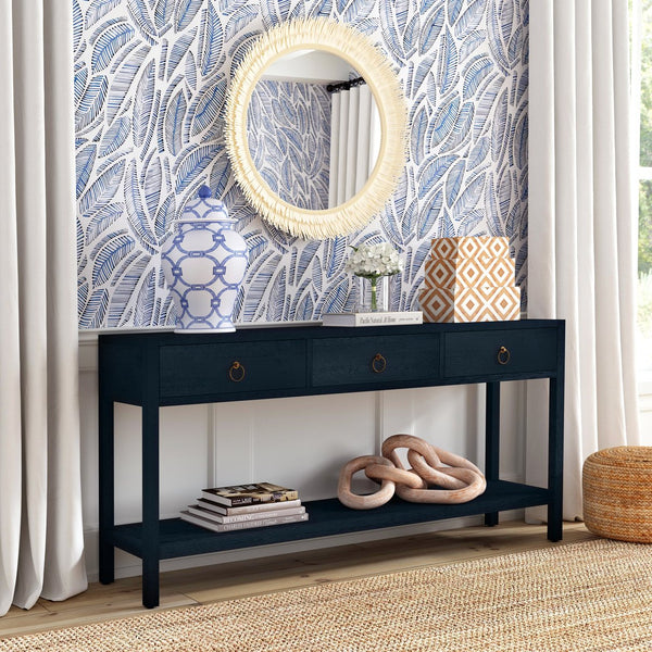 Butler Specialty Lark Rectangular Wood Console Table With Elegant Design, 2 Drawers And Open Shelf For Storage Navy Blue Acacia Solids,Mdf,Acacia Veneers 5701291-butler