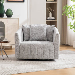 English Elm 39"w Chenille Barrel Swivel Chair Tufted Pumpkin Silhouette Cozy Reading Accent Seat White+Black W3118S00039