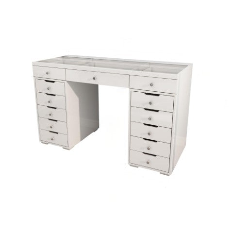 Homeroots 51" White Glass And Wood Vanity Table - 13 Drawers For Jewelry & Beauty Essentials, Stylish Design   570155