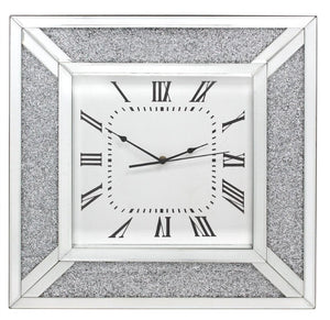 HomeRoots 24" Silent Analog Square Wall Clock with Silver Glass Face and Roman Numerals for Modern Decor 570157