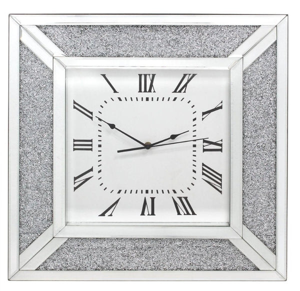 HomeRoots 24" Silent Analog Square Wall Clock with Silver Glass Face and Roman Numerals for Modern Decor 570157