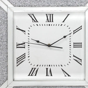 HomeRoots 24" Silent Analog Square Wall Clock with Silver Glass Face and Roman Numerals for Modern Decor 570157