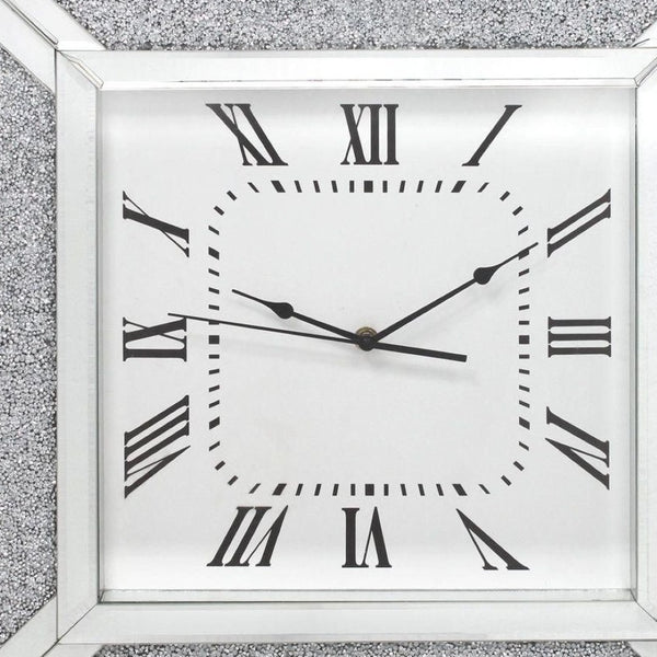 HomeRoots 24" Silent Analog Square Wall Clock with Silver Glass Face and Roman Numerals for Modern Decor 570157