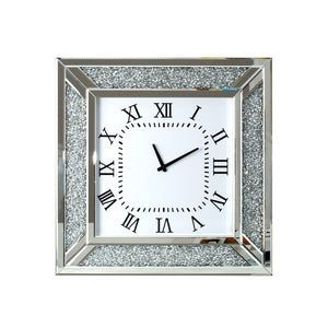HomeRoots 24" Silent Analog Square Wall Clock with Silver Glass Face and Roman Numerals for Modern Decor 570157