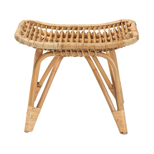 English Elm Modern Rattan Woven Square Footstool Openwork Boho Accent for Living Spaces B2750P467637