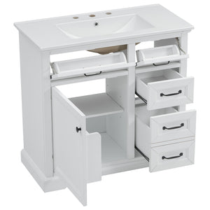 English Elm [video] 36 Inch Freestanding Bathroom Vanity Rubberwood Cabinet with Ceramic Sink Storage White N759P313315K