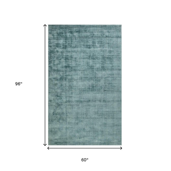 HomeRoots 4' Sea Green and Light Blue Abstract Hand-Woven Area Rug for Luxurious, Modern Home Décor 5' X 8' 570214