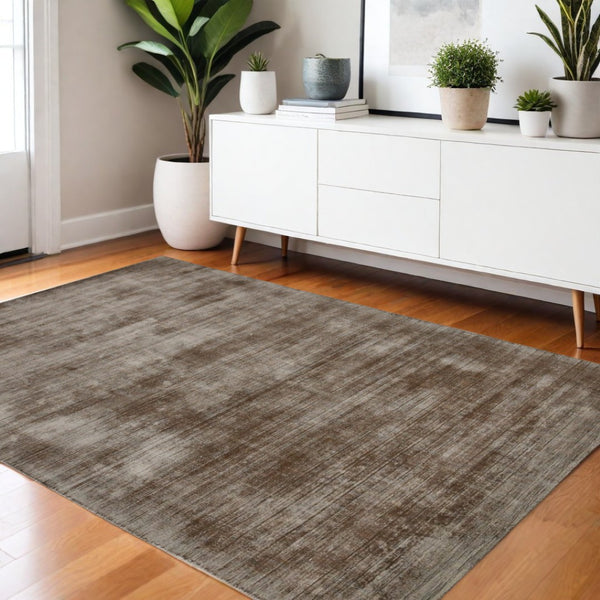 HomeRoots 4' Hand-Woven Brown and Gray Abstract Area Rug – Soft Viscose, Contemporary Elegance for Any Space 4' X 6' 570225