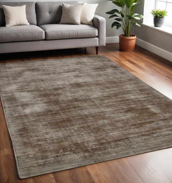 HomeRoots 4' Hand-Woven Brown and Gray Abstract Area Rug – Soft Viscose, Contemporary Elegance for Any Space 5' X 8' 570226