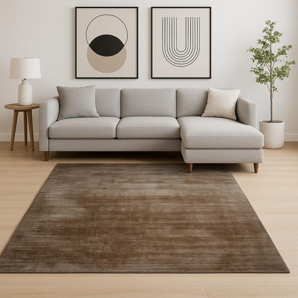 HomeRoots 4' Hand-Woven Brown and Gray Abstract Area Rug – Soft Viscose, Contemporary Elegance for Any Space 8' X 10' 570227