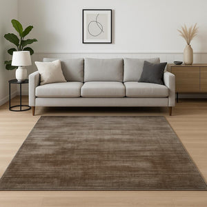 HomeRoots 4' Hand-Woven Brown and Gray Abstract Area Rug – Soft Viscose, Contemporary Elegance for Any Space 9' X 12' 570228