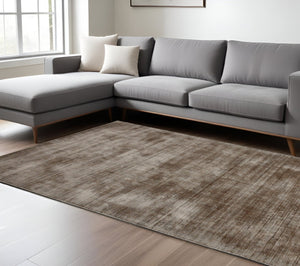 HomeRoots 4' Hand-Woven Brown and Gray Abstract Area Rug – Soft Viscose, Contemporary Elegance for Any Space 10' X 14' 570229