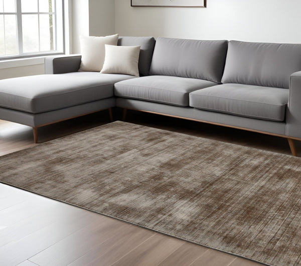 HomeRoots 4' Hand-Woven Brown and Gray Abstract Area Rug – Soft Viscose, Contemporary Elegance for Any Space 10' X 14' 570229
