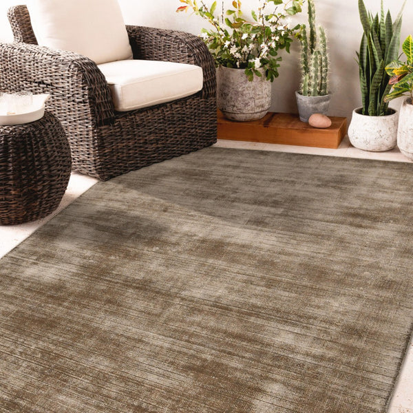 HomeRoots 4' Hand-Woven Brown and Gray Abstract Area Rug – Soft Viscose, Contemporary Elegance for Any Space 10' X 14' 570229