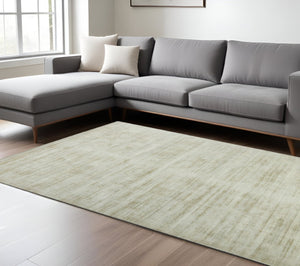 HomeRoots 4' Sand and Ivory Abstract Hand-Woven Area Rug - Artisanal Charm for Cozy, Modern Spaces 10' X 14' 570241