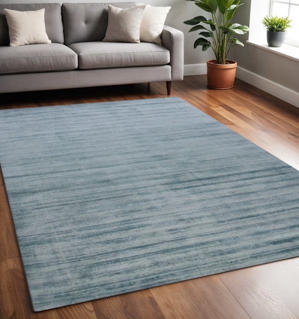 HomeRoots 4' Hand-Woven Striped Area Rug in Light and Dark Blue – Artisan Crafted for Cozy Spaces & Style 5' X 8' 570244