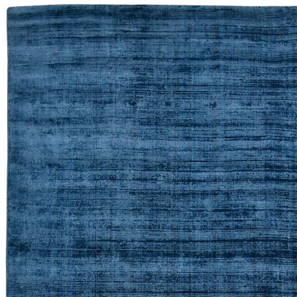 HomeRoots 4' Dark Blue Striped Hand-Woven Area Rug – Artisan Crafted Soft Viscose for Timeless Elegance in Any Room 4' X 6' 570249