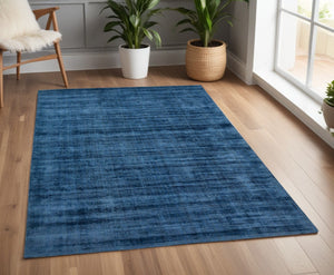 HomeRoots 4' Dark Blue Striped Hand-Woven Area Rug – Artisan Crafted Soft Viscose for Timeless Elegance in Any Room 4' X 6' 570249