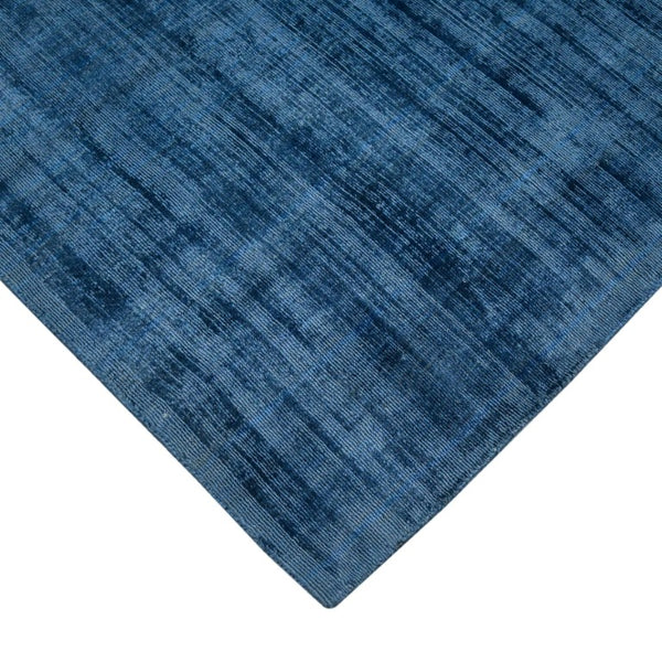 Hand Woven Blue Stripe Area Rug Artisan Flatweave Viscose Accent for Living or Dining Room