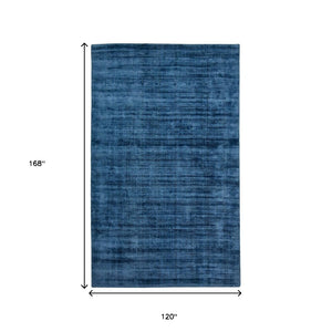 HomeRoots 4' Dark Blue Striped Hand-Woven Area Rug – Artisan Crafted Soft Viscose for Timeless Elegance in Any Room 10' X 14' 570253