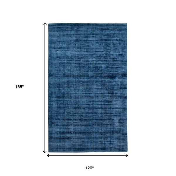 HomeRoots 4' Dark Blue Striped Hand-Woven Area Rug – Artisan Crafted Soft Viscose for Timeless Elegance in Any Room 10' X 14' 570253