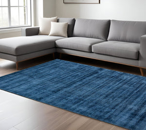 HomeRoots 4' Dark Blue Striped Hand-Woven Area Rug – Artisan Crafted Soft Viscose for Timeless Elegance in Any Room 10' X 14' 570253