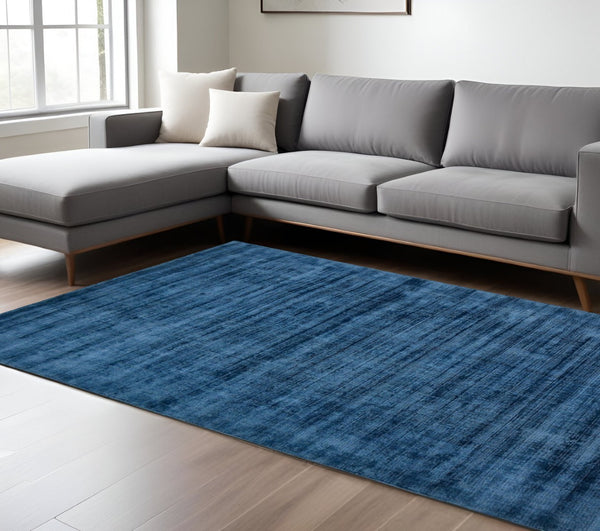 HomeRoots 4' Dark Blue Striped Hand-Woven Area Rug – Artisan Crafted Soft Viscose for Timeless Elegance in Any Room 10' X 14' 570253