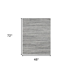 HomeRoots 4' Striped Wool Area Rug in Ivory, Gray & Black – Hand-Woven Artisan Design for Cozy Spaces 4' X 6' 570255