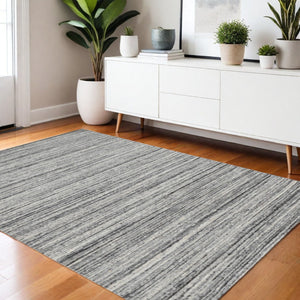 HomeRoots 4' Striped Wool Area Rug in Ivory, Gray & Black – Hand-Woven Artisan Design for Cozy Spaces 4' X 6' 570255