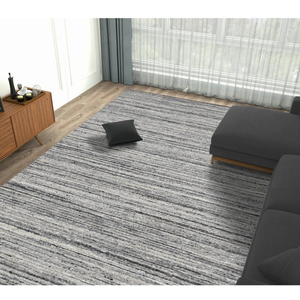 HomeRoots 4' Striped Wool Area Rug in Ivory, Gray & Black – Hand-Woven Artisan Design for Cozy Spaces 4' X 6' 570255
