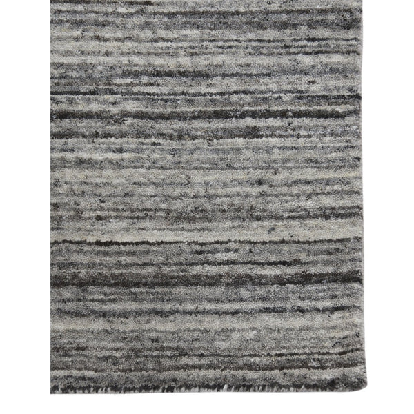 HomeRoots 4' Striped Wool Area Rug in Ivory, Gray & Black – Hand-Woven Artisan Design for Cozy Spaces 4' X 6' 570255