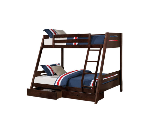 English Elm Transitional Twin-Over-Full Bunk Bed In Espresso With Underbed Drawers & Safe Angled Ladder Design B2741S00276-GIGA