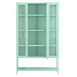 English Elm 67.25'' Tall Steel Curio Cabinet with Led Lighting and Tempered Glass Panels Cyan SN845P263995T
