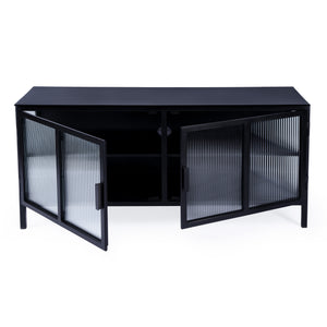 Butler Specialty Hoxton Ribbed Glass Tv Stand - Elevate Your Living Room With Urban Chic Style And Modern Design Black Iron,Glass 5703025-butler