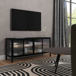 Butler Specialty Hoxton Ribbed Glass Tv Stand - Elevate Your Living Room With Urban Chic Style And Modern Design Black Iron,Glass 5703025-butler