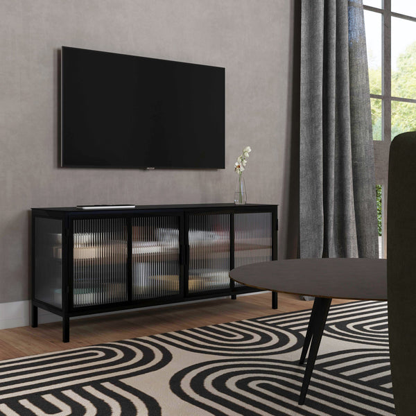 Butler Specialty Hoxton Ribbed Glass Tv Stand - Elevate Your Living Room With Urban Chic Style And Modern Design Black Iron,Glass 5703025-butler