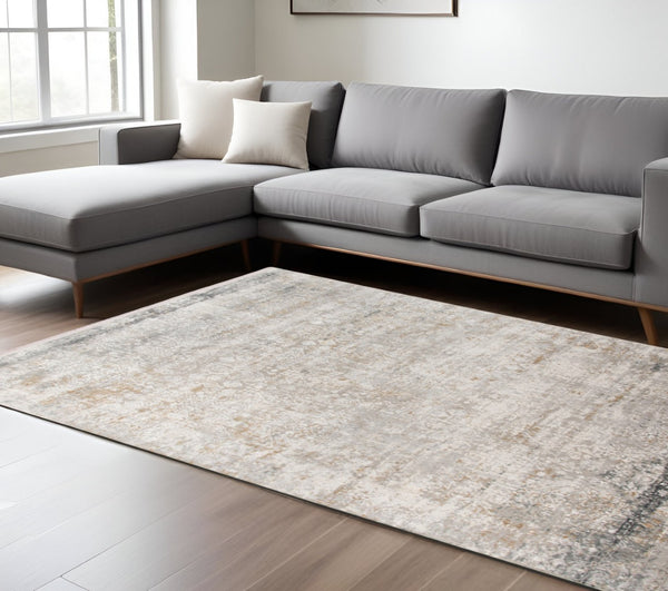 HomeRoots 5' Hand Woven Wool Area Rug with Stripes in Beige, Gray, and Orange - Rustic Charm for Any Space 10' X 14' 570306