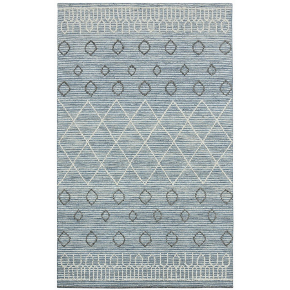 HomeRoots 5' Hand Hooked Wool Area Rug in Blue Gray and Ivory - Modern Geometric Design for Any Room 5' X 8' 570308