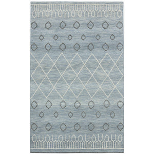 HomeRoots 5' Hand Hooked Wool Area Rug in Blue Gray and Ivory - Modern Geometric Design for Any Room 5' X 8' 570308