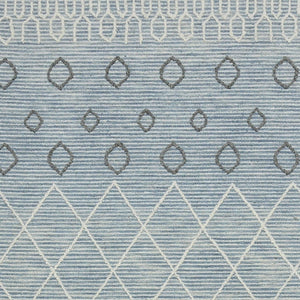 HomeRoots 5' Hand Hooked Wool Area Rug in Blue Gray and Ivory - Modern Geometric Design for Any Room 5' X 8' 570308