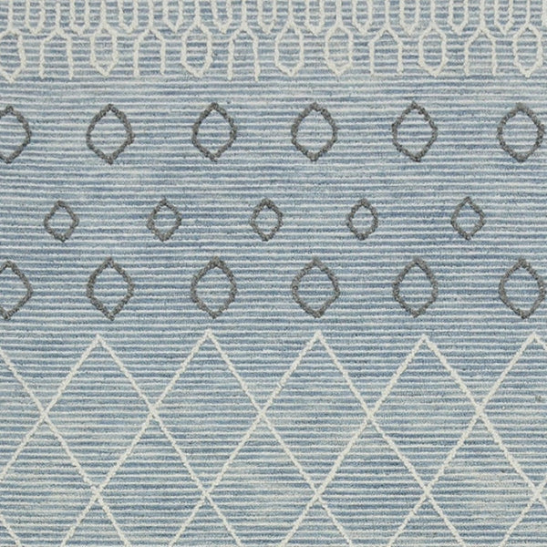 HomeRoots 5' Hand Hooked Wool Area Rug in Blue Gray and Ivory - Modern Geometric Design for Any Room 5' X 8' 570308