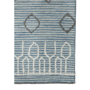 HomeRoots 5' Hand Hooked Wool Area Rug in Blue Gray and Ivory - Modern Geometric Design for Any Room 8' X 10' 570309