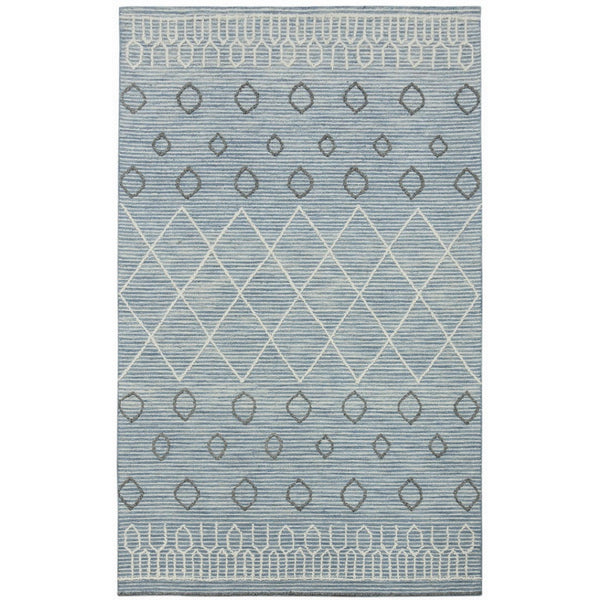 HomeRoots 5' Hand Hooked Wool Area Rug in Blue Gray and Ivory - Modern Geometric Design for Any Room 8' X 10' 570309