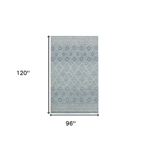 HomeRoots 5' Hand Hooked Wool Area Rug in Blue Gray and Ivory - Modern Geometric Design for Any Room 8' X 10' 570309