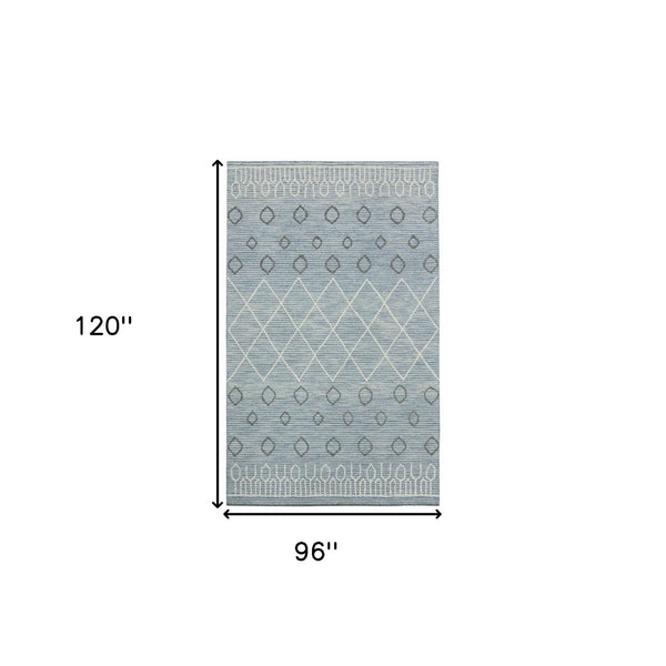 HomeRoots 5' Hand Hooked Wool Area Rug in Blue Gray and Ivory - Modern Geometric Design for Any Room 8' X 10' 570309