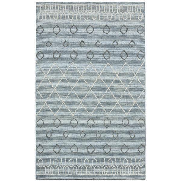 HomeRoots 5' Hand Hooked Wool Area Rug in Blue Gray and Ivory - Modern Geometric Design for Any Room 9' X 13' 570310
