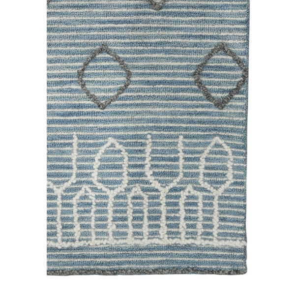 HomeRoots 5' Hand Hooked Wool Area Rug in Blue Gray and Ivory - Modern Geometric Design for Any Room 9' X 13' 570310