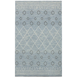 HomeRoots 5' Hand Hooked Wool Area Rug in Blue Gray and Ivory - Modern Geometric Design for Any Room 9' X 13' 570310