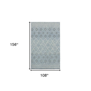 HomeRoots 5' Hand Hooked Wool Area Rug in Blue Gray and Ivory - Modern Geometric Design for Any Room 9' X 13' 570310