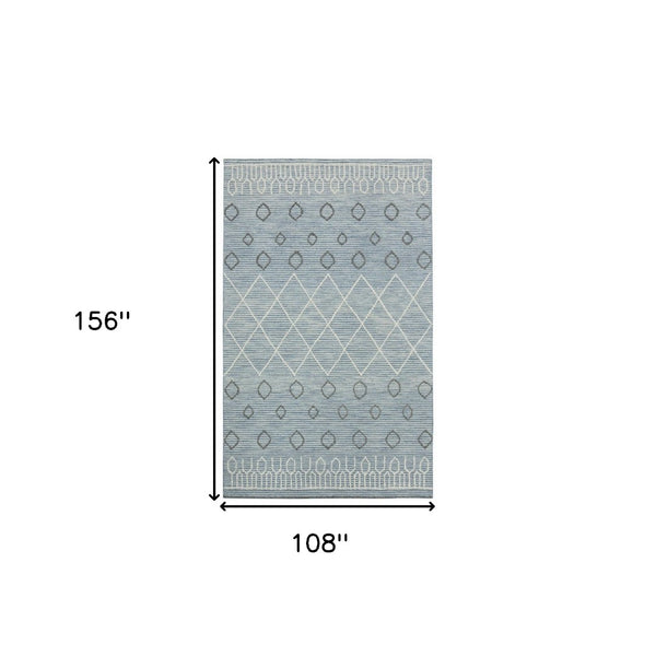 HomeRoots 5' Hand Hooked Wool Area Rug in Blue Gray and Ivory - Modern Geometric Design for Any Room 9' X 13' 570310